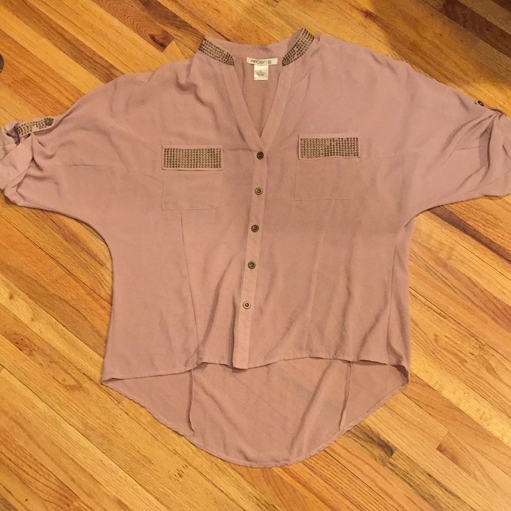 Arden B Dusty Rose Studded Blouse Medium